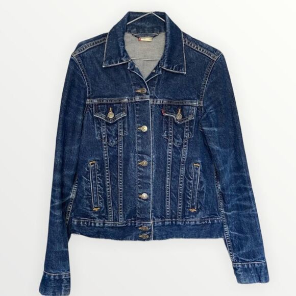 Levi’s Blue Dark-Wash Button-Up Collared Red Tab Denim Jacket Size Medium - Picture 1 of 10